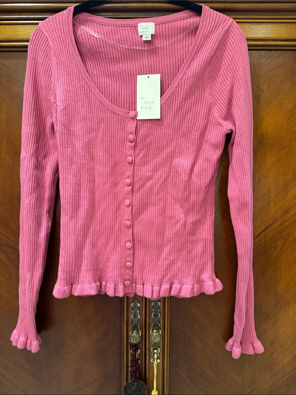 a new day Pink Ribbed Button-Front Scoop Neck Cardigan